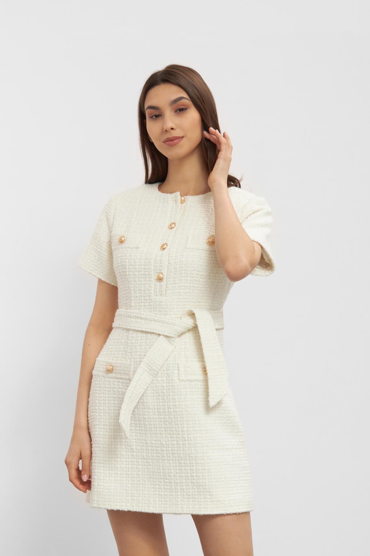 Taylor Boucle Dress Off White